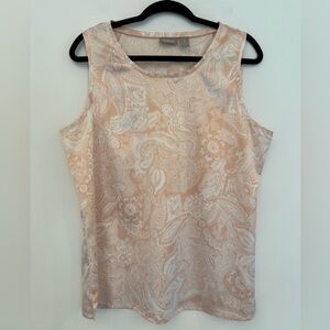 Chico's Large sz 2 Paisley Tank Top pink White silky shell boat neck blouse EUC